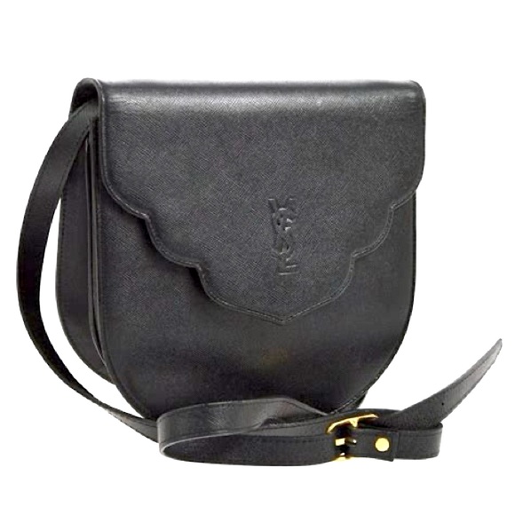 Yves Saint Laurent Saddle Bag Rare Saffiano Scalloped Monogram 80s YSL Crossbody - Picture 5 of 16